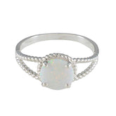 Angeles Modern White Solitaire Ring with Opal Gemstone Created Opal White